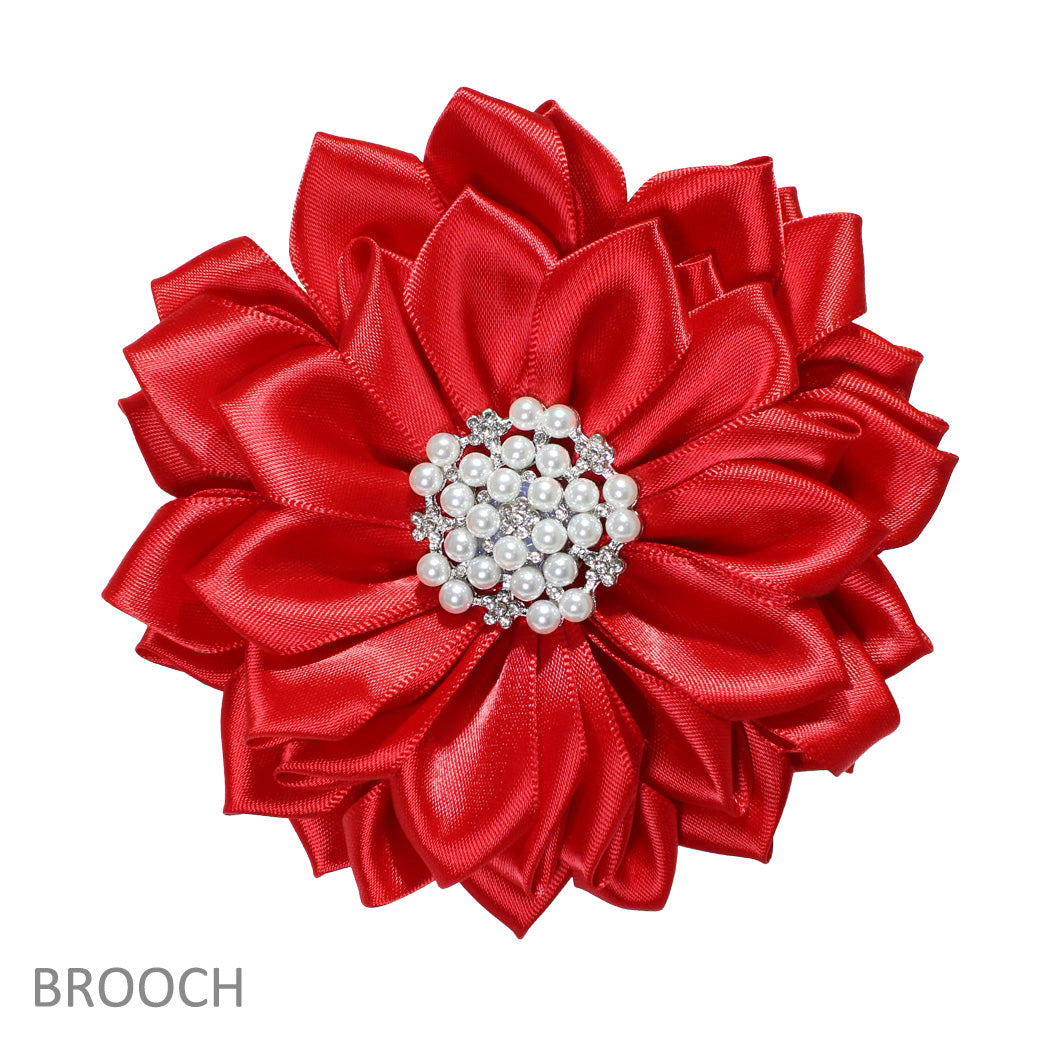 Big Fabric Flower with Pearl, Crystal Rhinestone