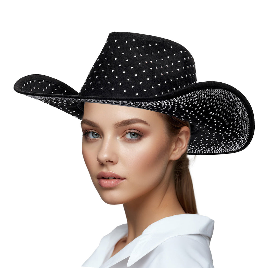 Suede Embellished Cowboy Hat With Crystals