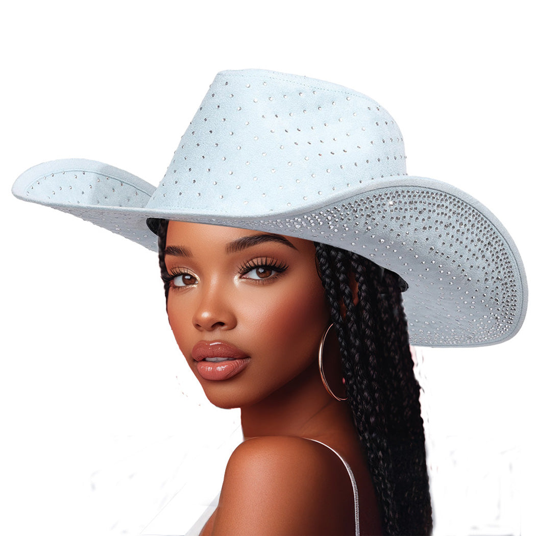Suede Embellished Cowboy Hat With Crystals