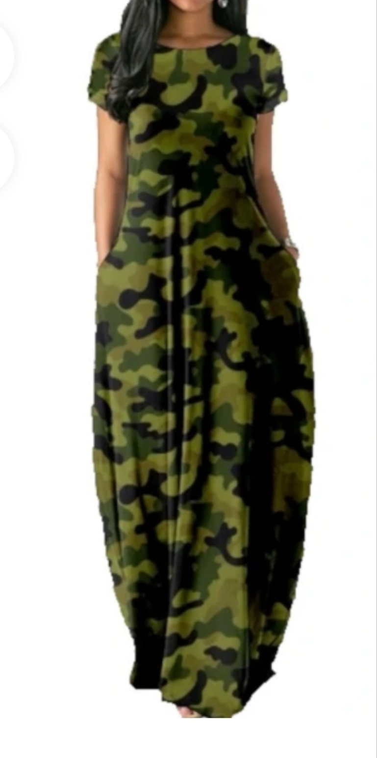 WOMEN CAMO SHORT SLEEVE DRESS