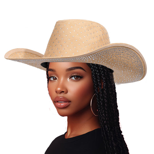 Suede Embellished Cowboy Hat With Crystals