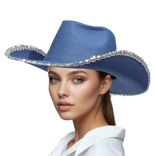 Cowboy Denium Hat With Sequence Braided Trim