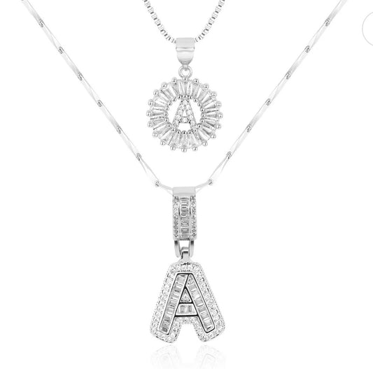 Initial Silver Letter Pendant Necklaces 2-Pack