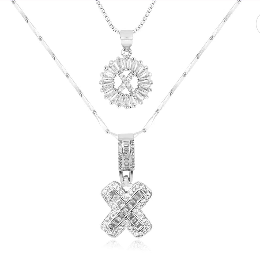 Initial Silver Letter Pendant Necklaces 2-Pack