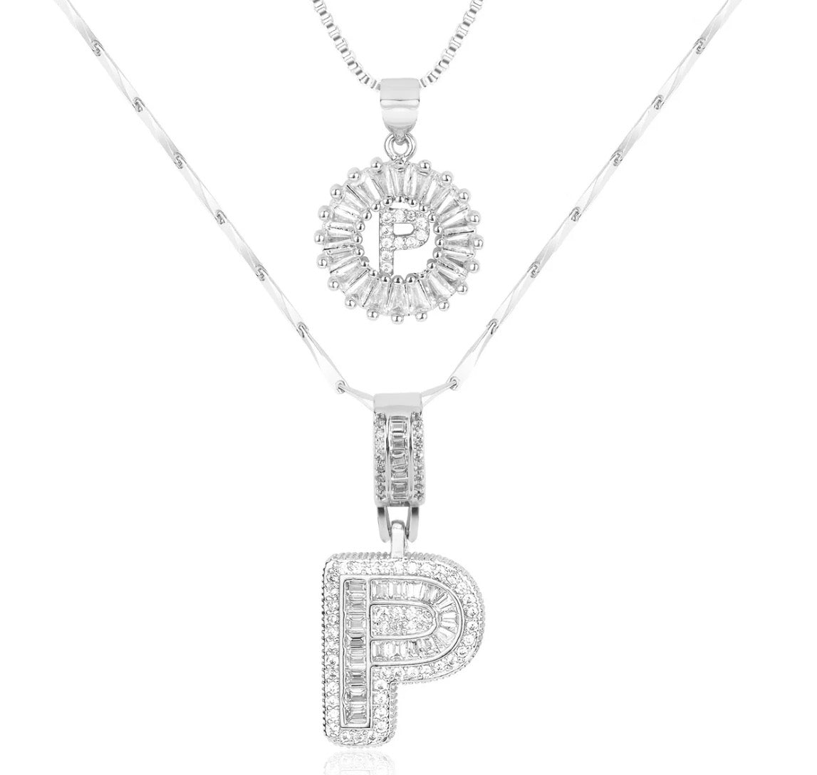 Initial Silver Letter Pendant Necklaces 2-Pack