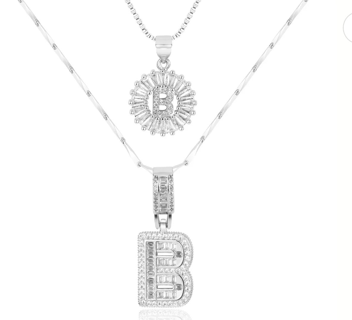 Initial Silver Letter Pendant Necklaces 2-Pack