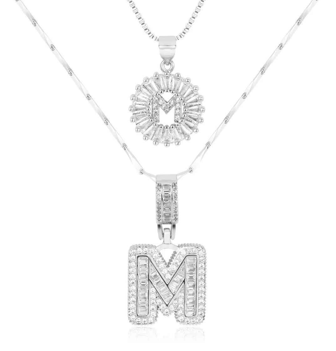 Initial Silver Letter Pendant Necklaces 2-Pack