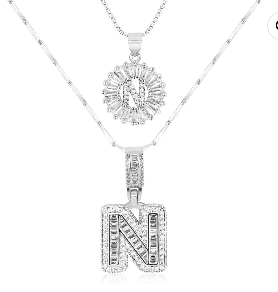 Initial Silver Letter Pendant Necklaces 2-Pack