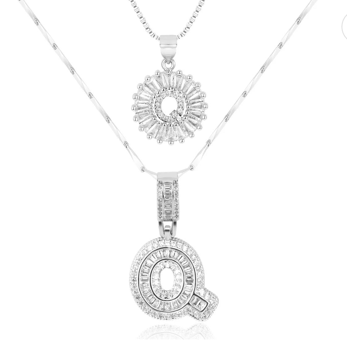 Initial Silver Letter Pendant Necklaces 2-Pack