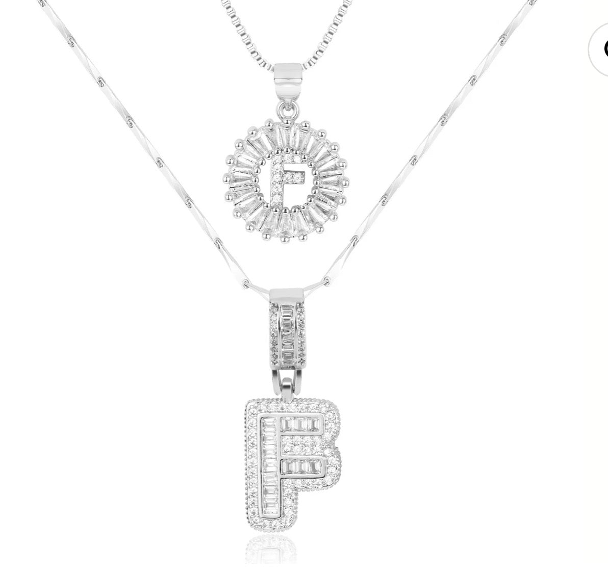 Initial Silver Letter Pendant Necklaces 2-Pack