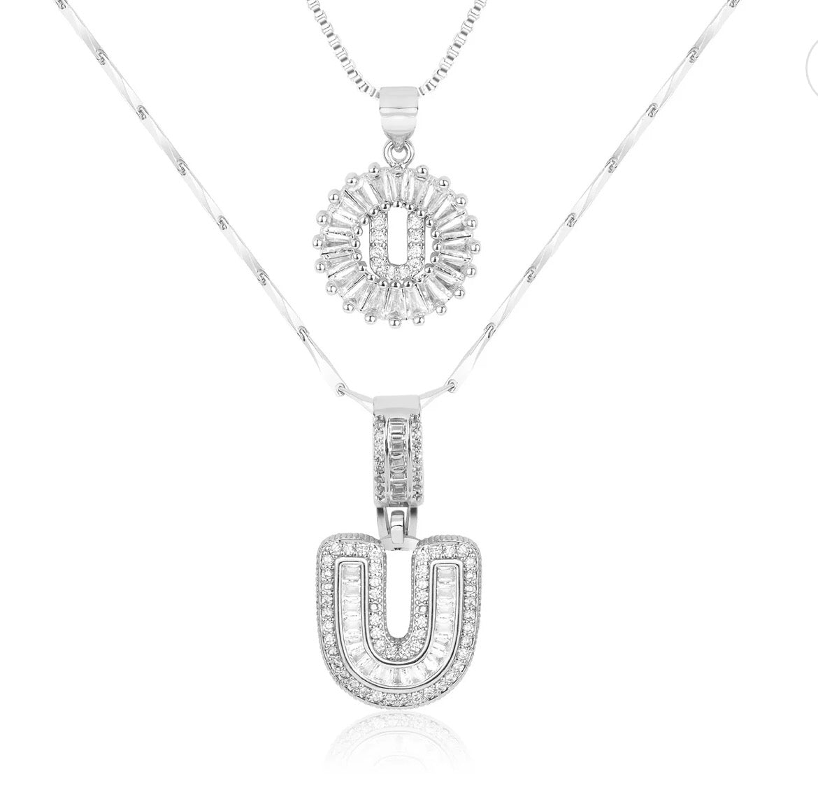 Initial Silver Letter Pendant Necklaces 2-Pack