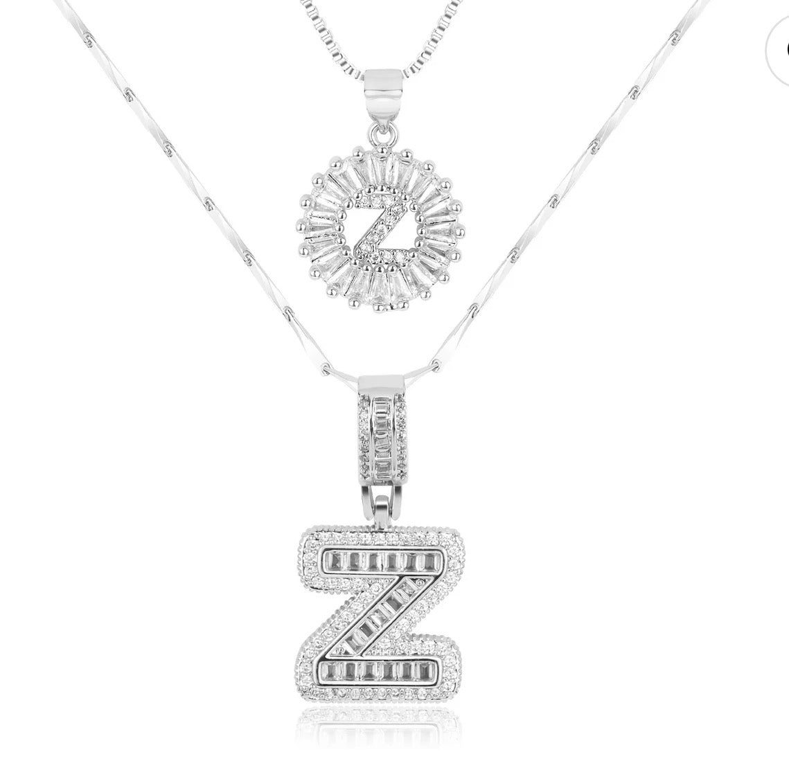 Initial Silver Letter Pendant Necklaces 2-Pack