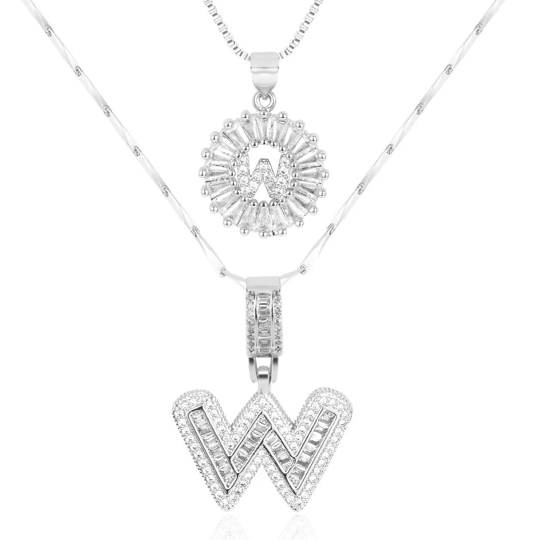 Initial Silver Letter Pendant Necklaces 2-Pack