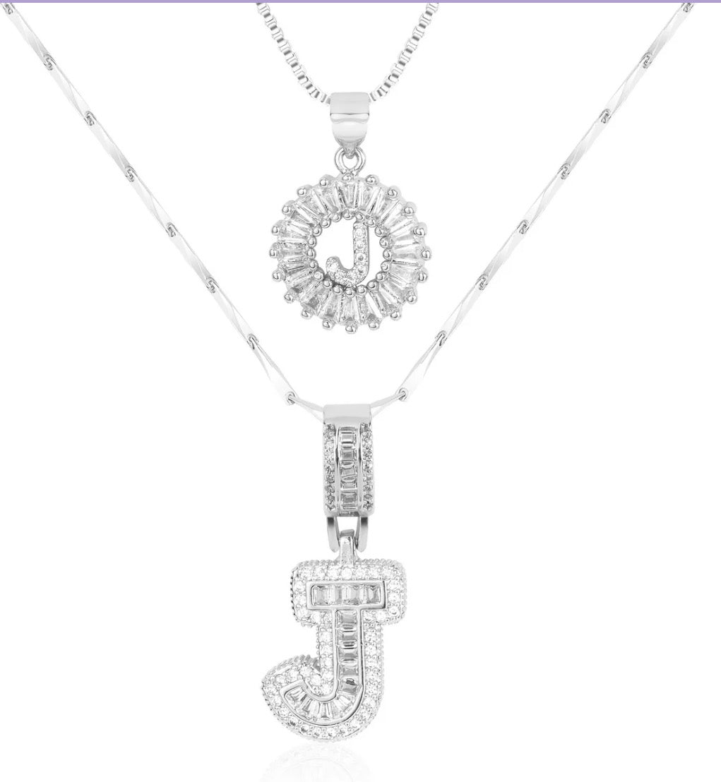 Initial Silver Letter Pendant Necklaces 2-Pack
