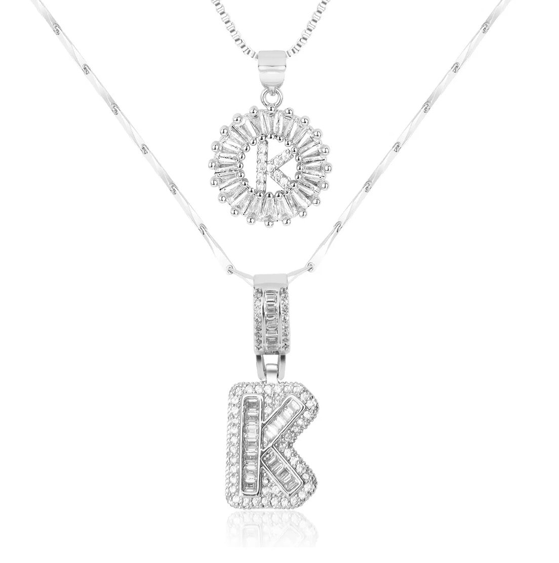 Initial Silver Letter Pendant Necklaces 2-Pack