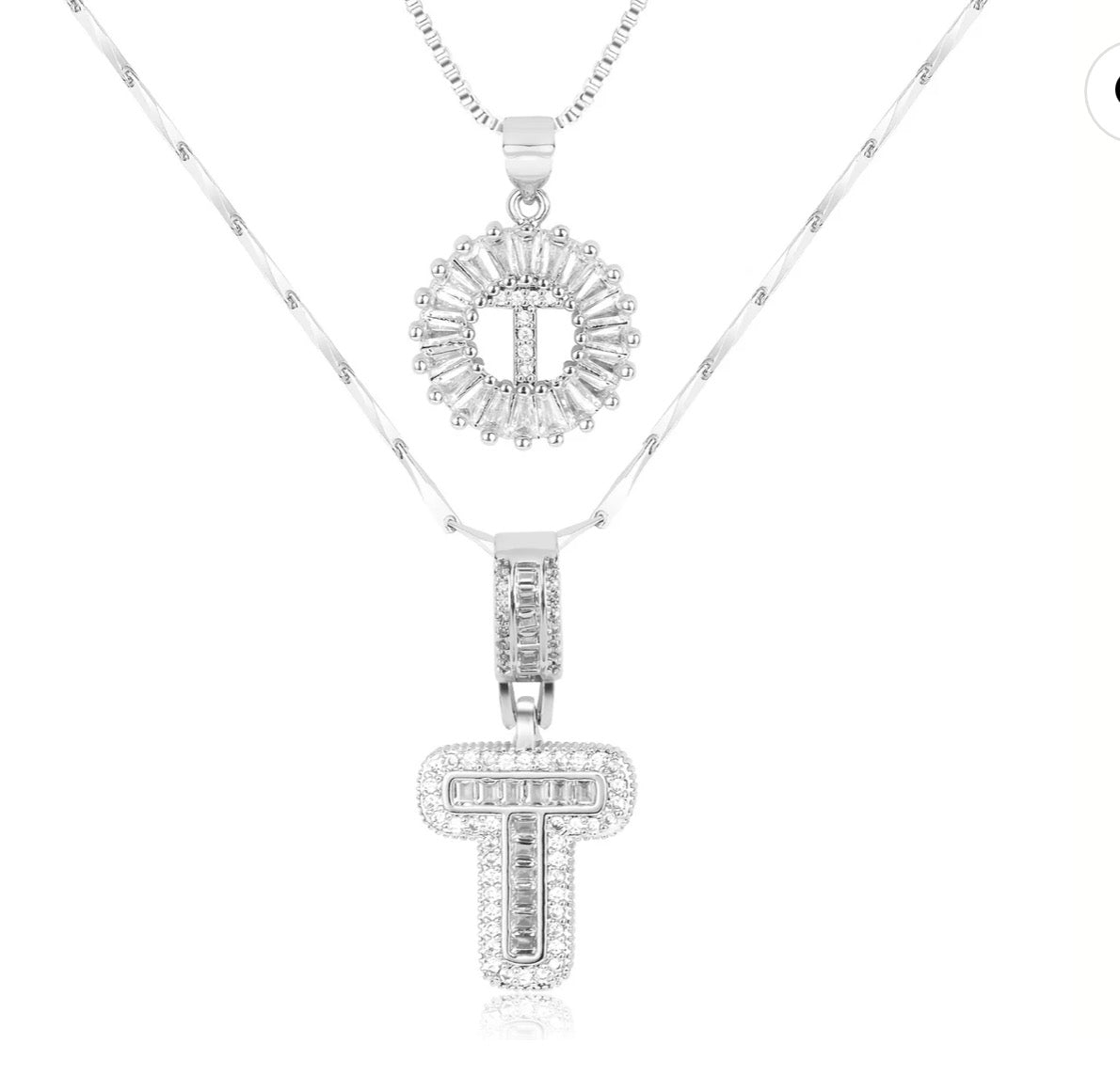 Initial Silver Letter Pendant Necklaces 2-Pack