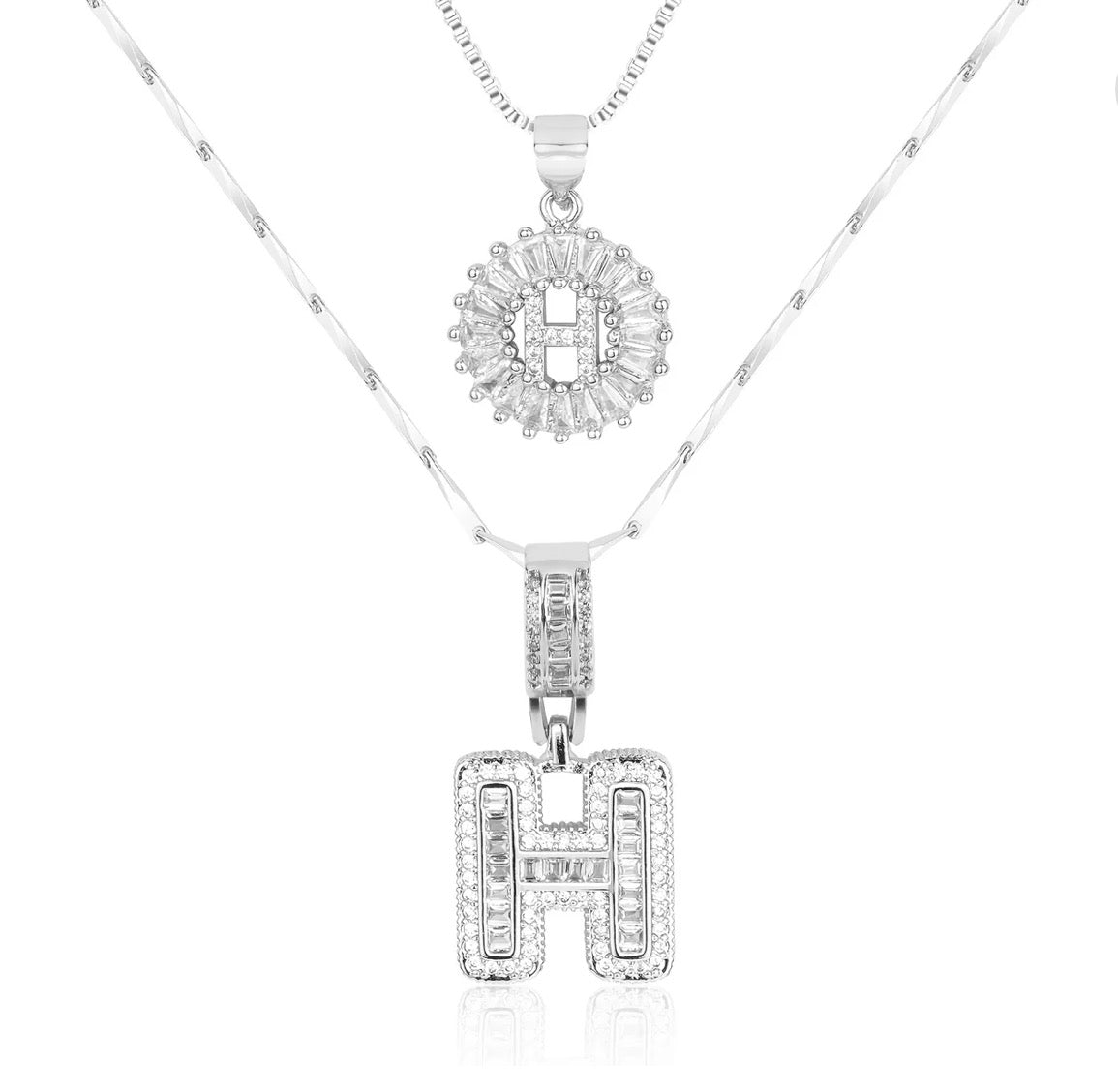 Initial Silver Letter Pendant Necklaces 2-Pack