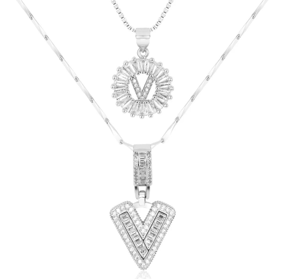 Initial Silver Letter Pendant Necklaces 2-Pack
