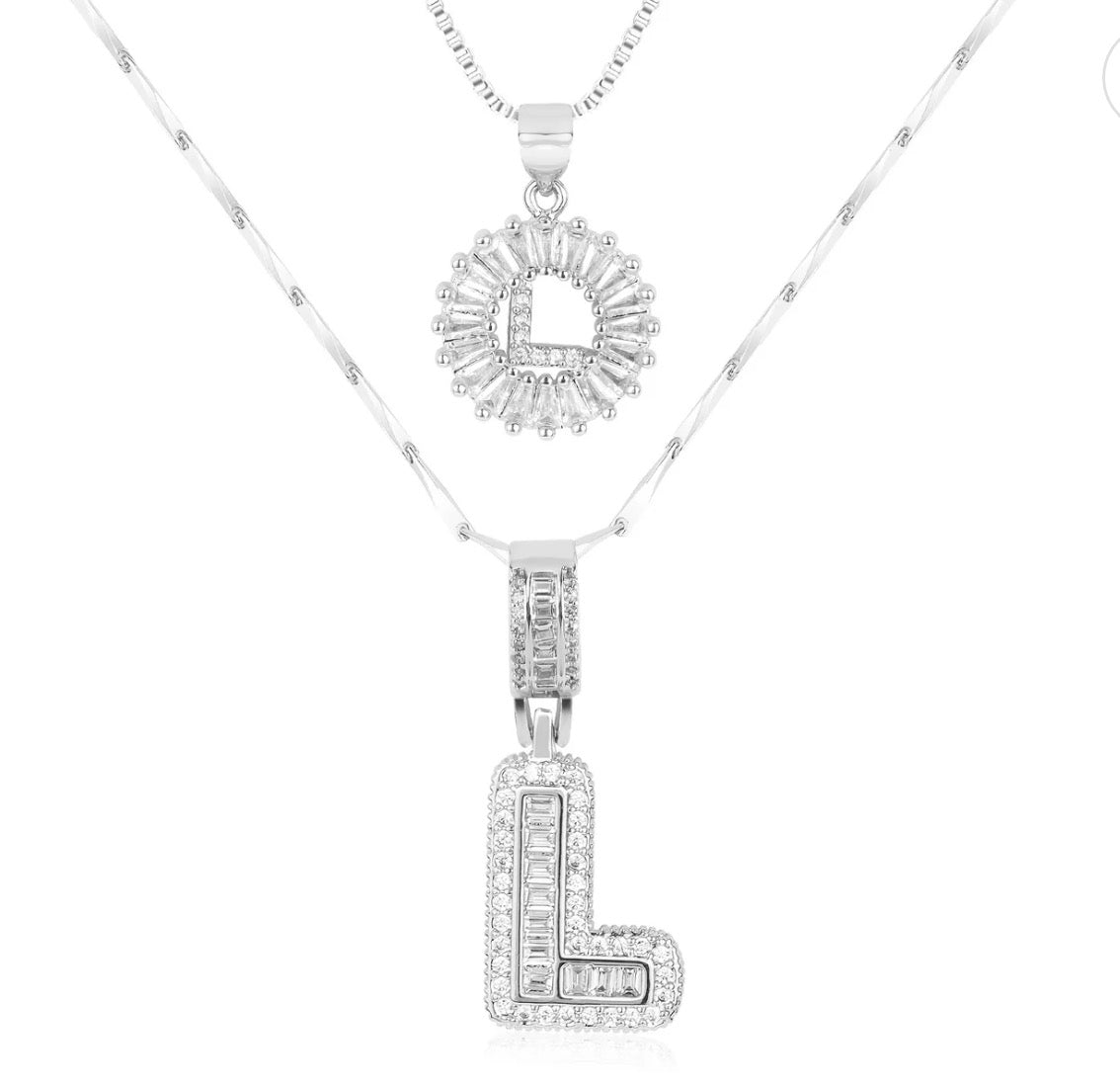 Initial Silver Letter Pendant Necklaces 2-Pack