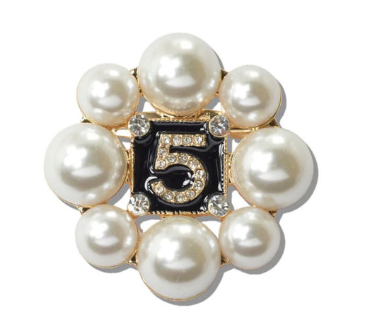 PEARL / CRYSTAL NUMBER 5 BROOCH PIN