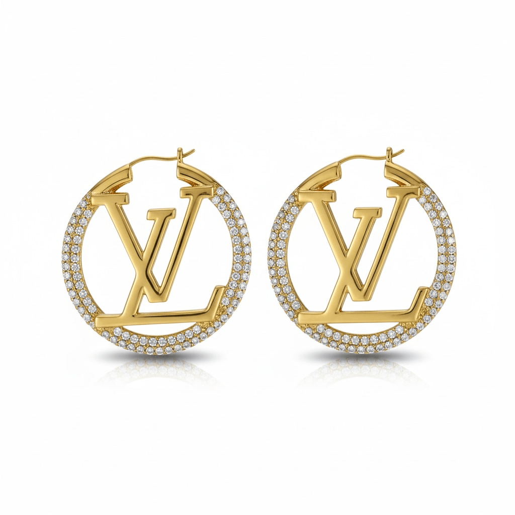 LV Medium Gold Tone Crystal Embellished Sparkling Earrings