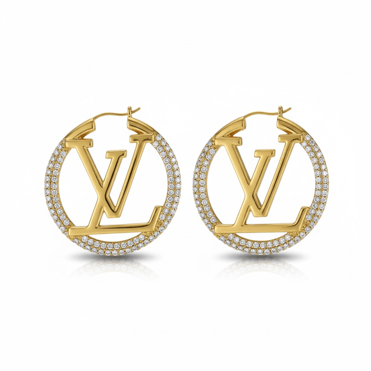 LV Medium Gold Tone Crystal Embellished Sparkling Earrings