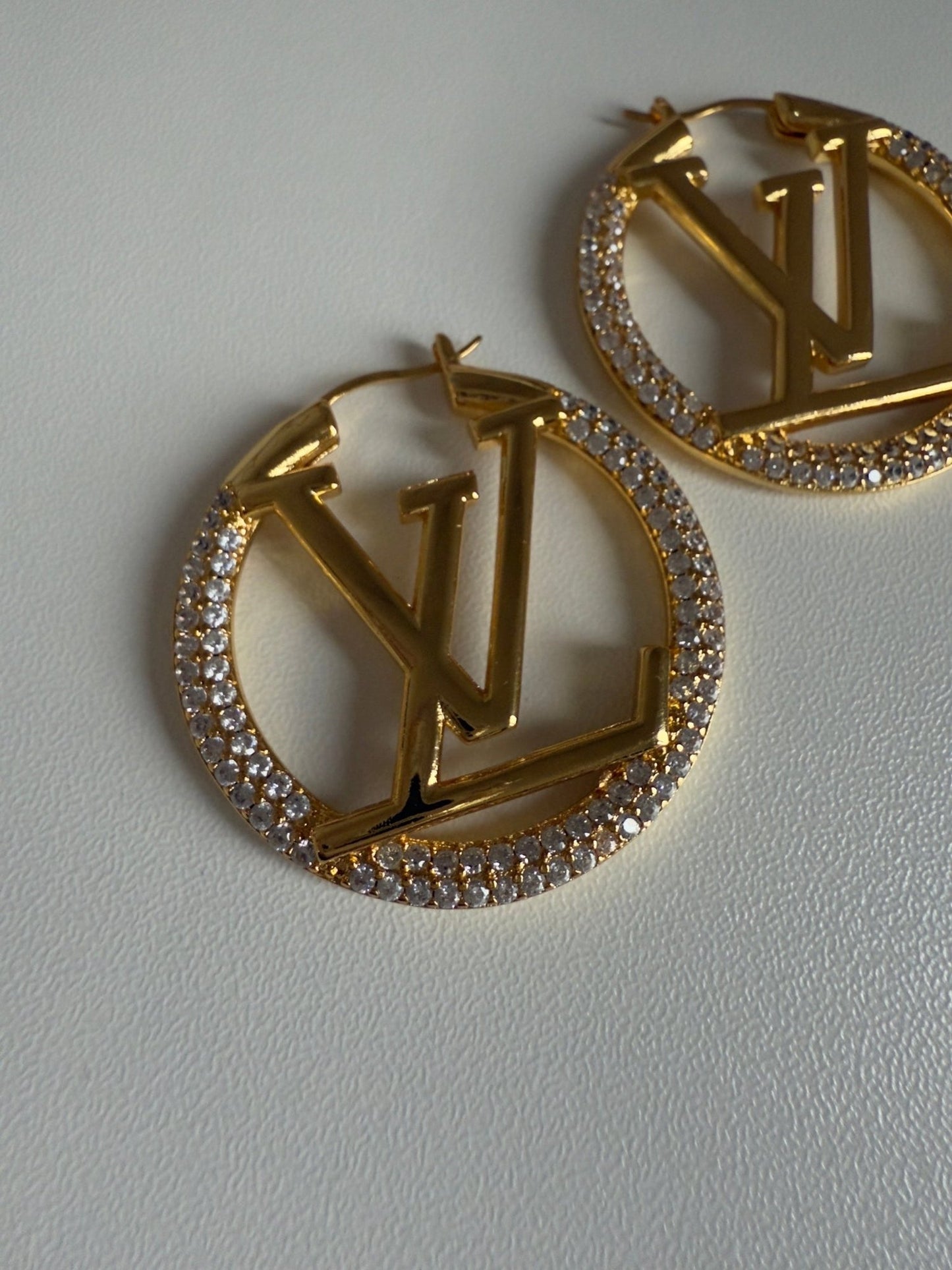 LV Medium Gold Tone Crystal Embellished Sparkling Earrings