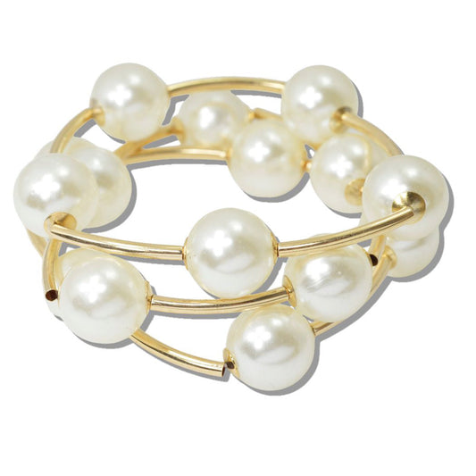 PEARL CURVED MULTI LAYERED STRETCH BRACELET
