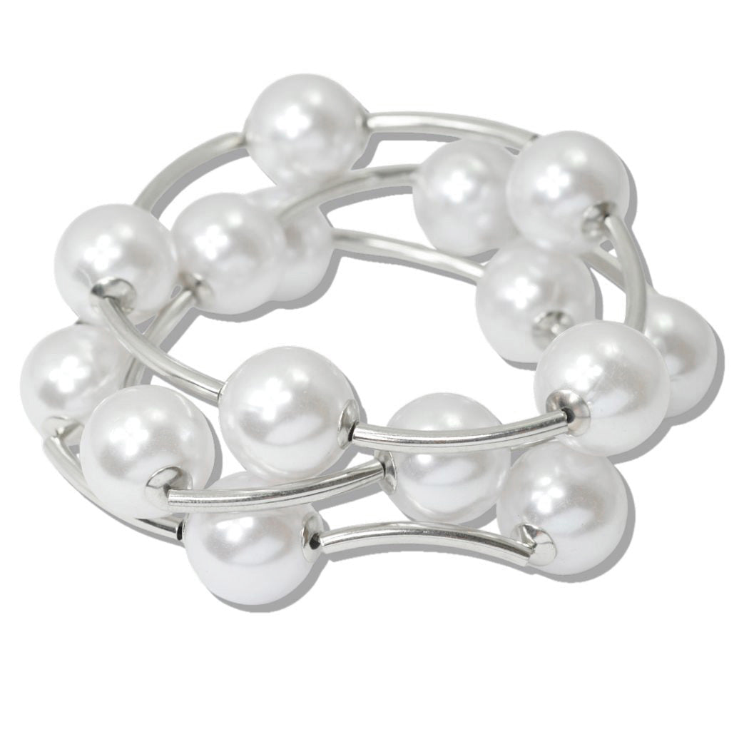 PEARL CURVED MULTI LAYERED STRETCH BRACELET