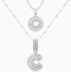 Initial Silver Letter Pendant Necklaces 2-Pack