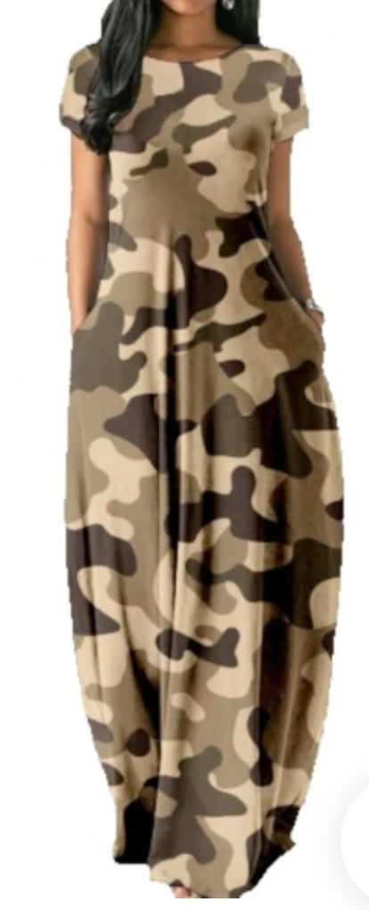 WOMEN CAMO SHORT SLEEVE DRESS