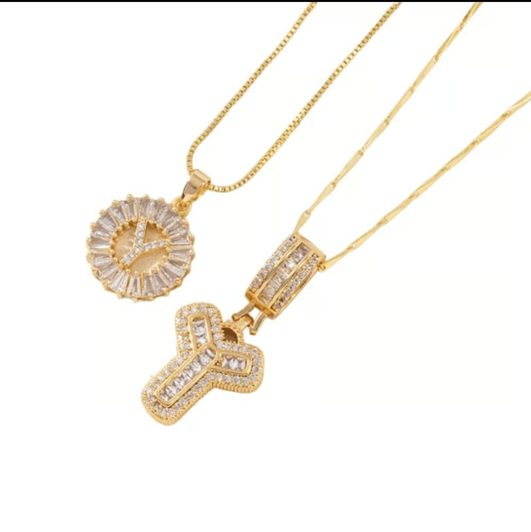 Initial Gold Letter Pendant Necklaces 2-Pack