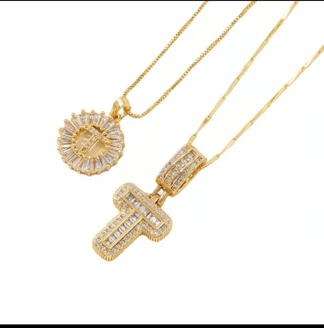 Initial Gold Letter Pendant Necklaces 2-Pack